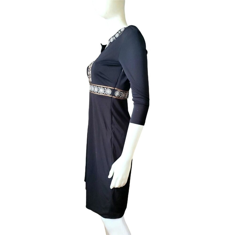 Sigrid Olsen Sm Dress Y2K Sequin V-Neck Empire Waist Knee Length Petite Floral - Picture 10 of 12